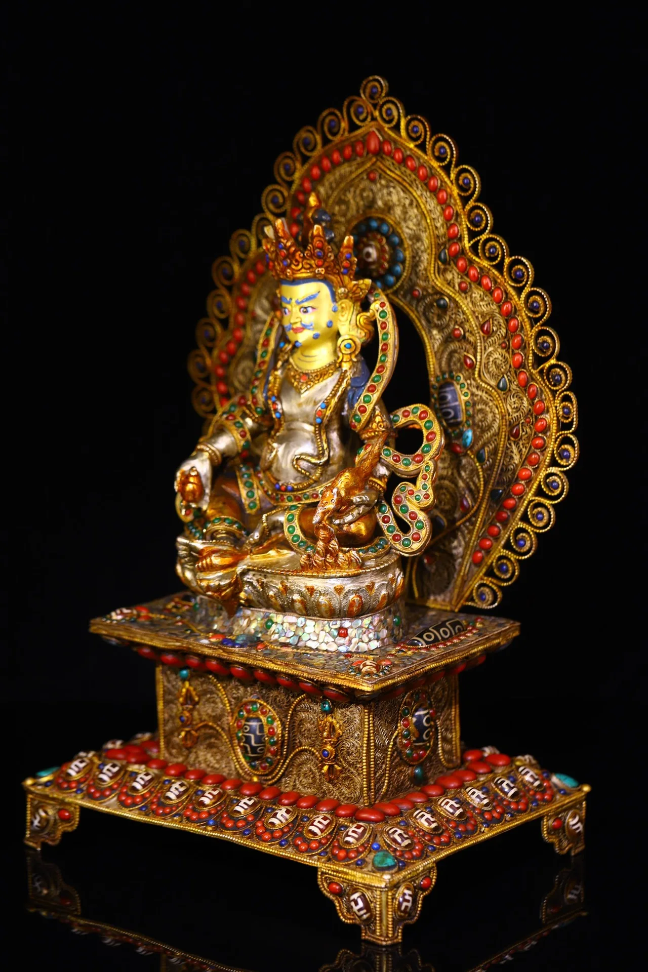 15"Tibetan Temple Collection Old Tibetan Silver Outline in gold Mosaic Gem gZi Beads Yellow Jambhala Buddha Buddhist Niche
15"Tibetan Temple Collection Old Tibetan Silver Outline in gold Mosaic Gem gZi Beads Yellow Jambhala Buddha Buddhist Niche