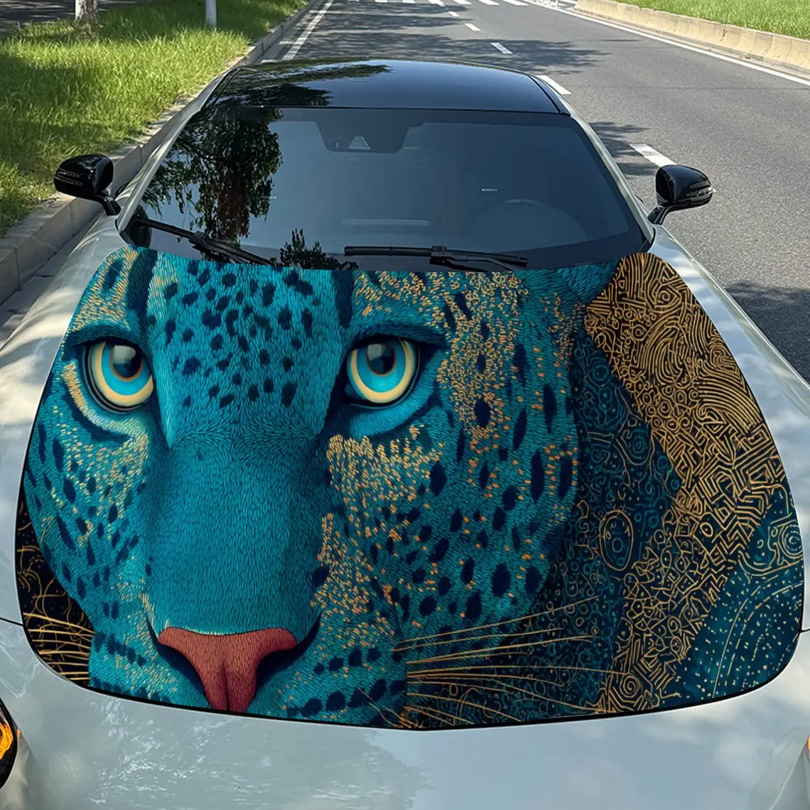Artistic Blue Leopard Portrait PVC Car Engine Hood Vinyl Wraps, Self-Adhesive Waterproof Car Hood Decal Sticker, Car Decoration
Artistic Blue Leopard Portrait PVC Car Engine Hood Vinyl Wraps, Self-Adhesive Waterproof Car Hood Decal Sticker, Car Decoration