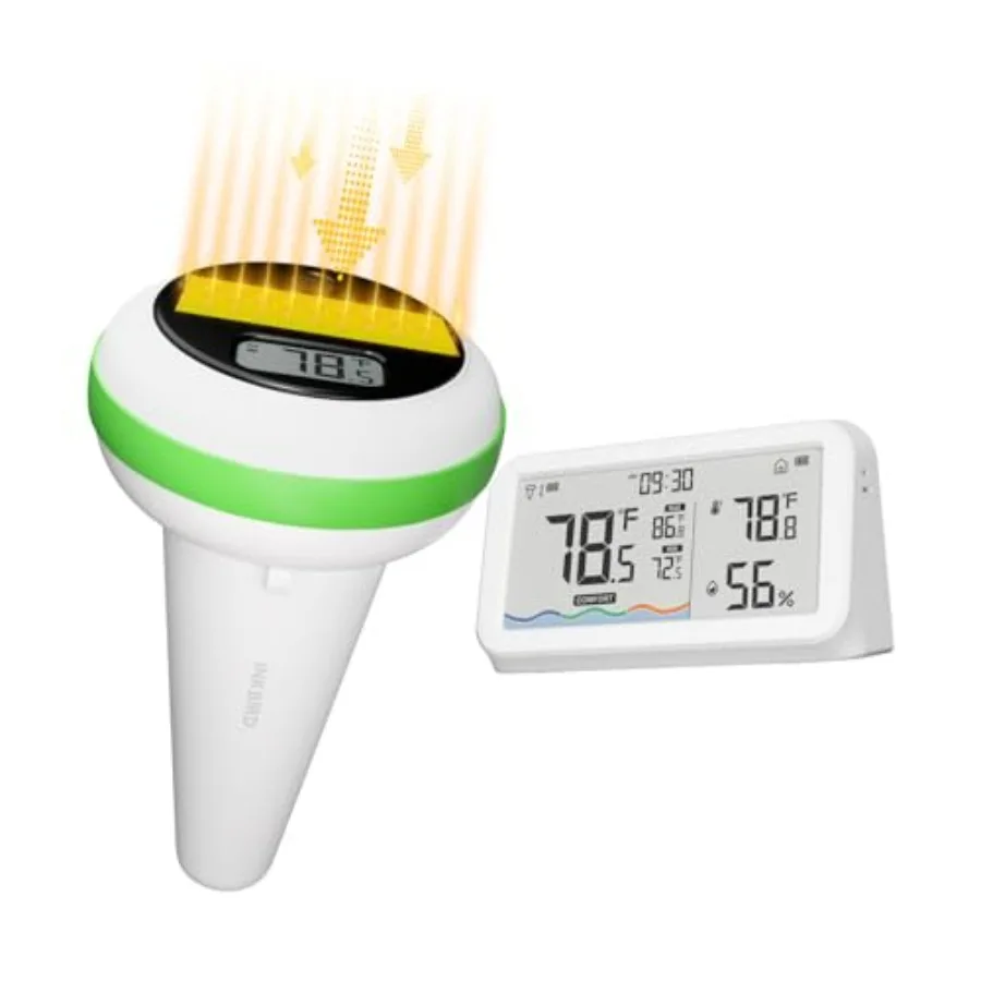 Solar Powered Floating Pool Thermometer for Swimming Pool, IP68 Waterproof Digital Thermometer with Indoor Temperature Humidity
Solar Powered Floating Pool Thermometer for Swimming Pool, IP68 Waterproof Digital Thermometer with Indoor Temperature Humidity