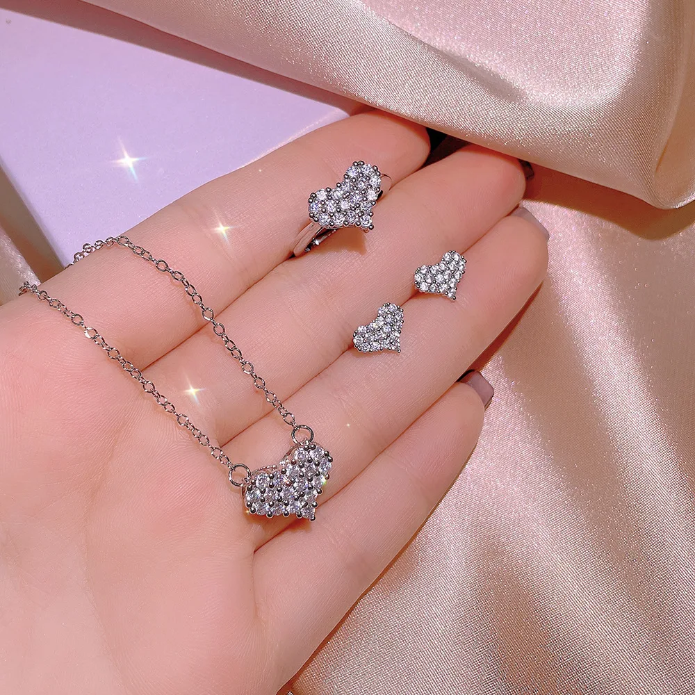 Fashion Heart-shaped Earrings Studs Pendant Ring Sets Zircon S925 Fine Jewelry for Women Wedding Birthday Gift Wholesale
Fashion Heart-shaped Earrings Studs Pendant Ring Sets Zircon S925 Fine Jewelry for Women Wedding Birthday Gift Wholesale
