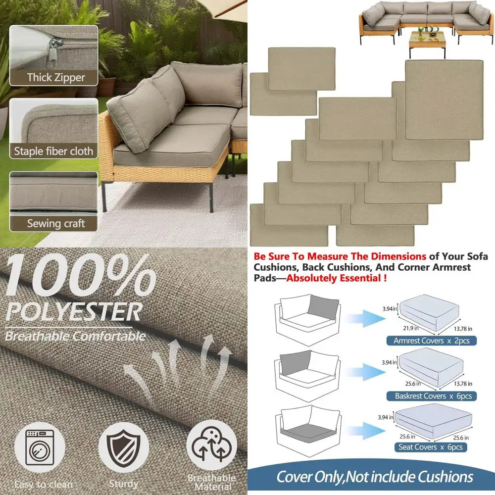 UV-Resistant Patio Cushion Covers, Elastic-Free with Zippers, Fits 25.6x25.6x4 Cushions or 7-Piece Furniture Sets
UV-Resistant Patio Cushion Covers, Elastic-Free with Zippers, Fits 25.6x25.6x4 Cushions or 7-Piece Furniture Sets