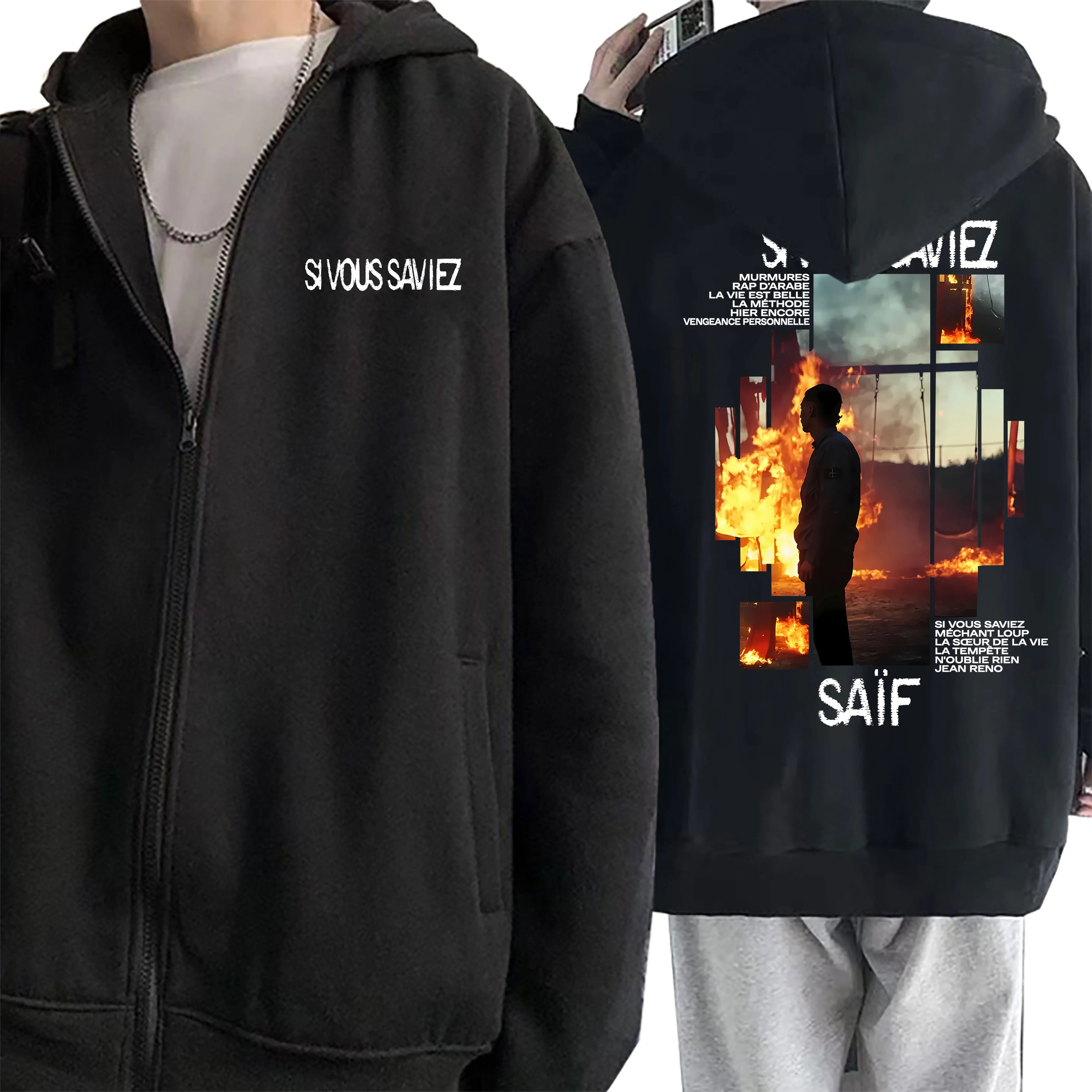 Rapper Saif Si Vous Saviez Album Merch 2026 Zipper Hoodie Men Women Hip Hop Fashion Pop Music Zip Up Jacket Coat Male Streetwear
Rapper Saif Si Vous Saviez Album Merch 2026 Zipper Hoodie Men Women Hip Hop Fashion Pop Music Zip Up Jacket Coat Male Streetwear