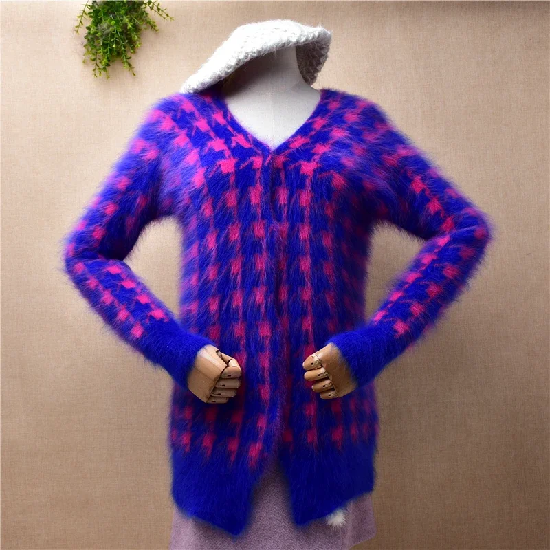 04 Female Women Fall Winter Houndstooth Blue Hairy Mink Cashmere Knitted V-Neck Slim Cardigans Angora Fur Jacket Coat Sweater
04 Female Women Fall Winter Houndstooth Blue Hairy Mink Cashmere Knitted V-Neck Slim Cardigans Angora Fur Jacket Coat Sweater