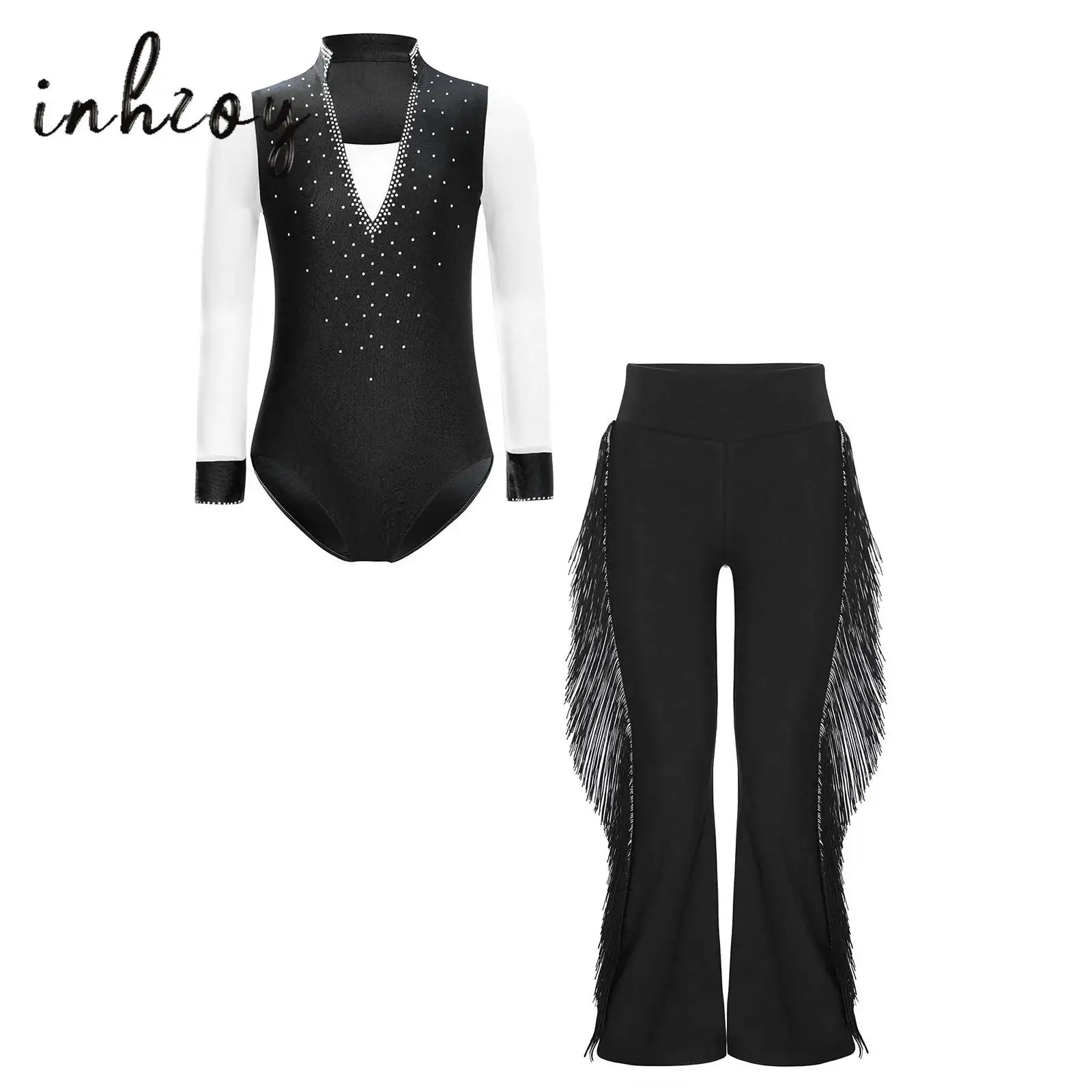Kids Boys Latin Dance Outfit Sheer Mesh Long Sleeve Shiny Rhinestones Leotard+Tassels Bell-Bottom Pants Gymnastic Figure Skating
Kids Boys Latin Dance Outfit Sheer Mesh Long Sleeve Shiny Rhinestones Leotard+Tassels Bell-Bottom Pants Gymnastic Figure Skating