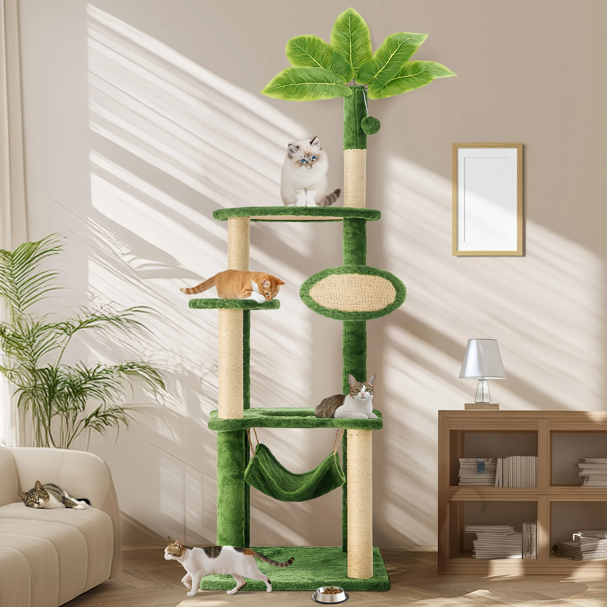 Кошачья лежанка TSCOMON 55 дюймов для домашних кошек с зелеными листьями, многоуровневая большая лежанка-башня для кошек с гамаком и подвесной игрушкой-мячиком
Кошачья лежанка TSCOMON 55 дюймов для домашних кошек с зелеными листьями, многоуровневая большая лежанка-башня для кошек с гамаком и подвесной игрушкой-мячиком