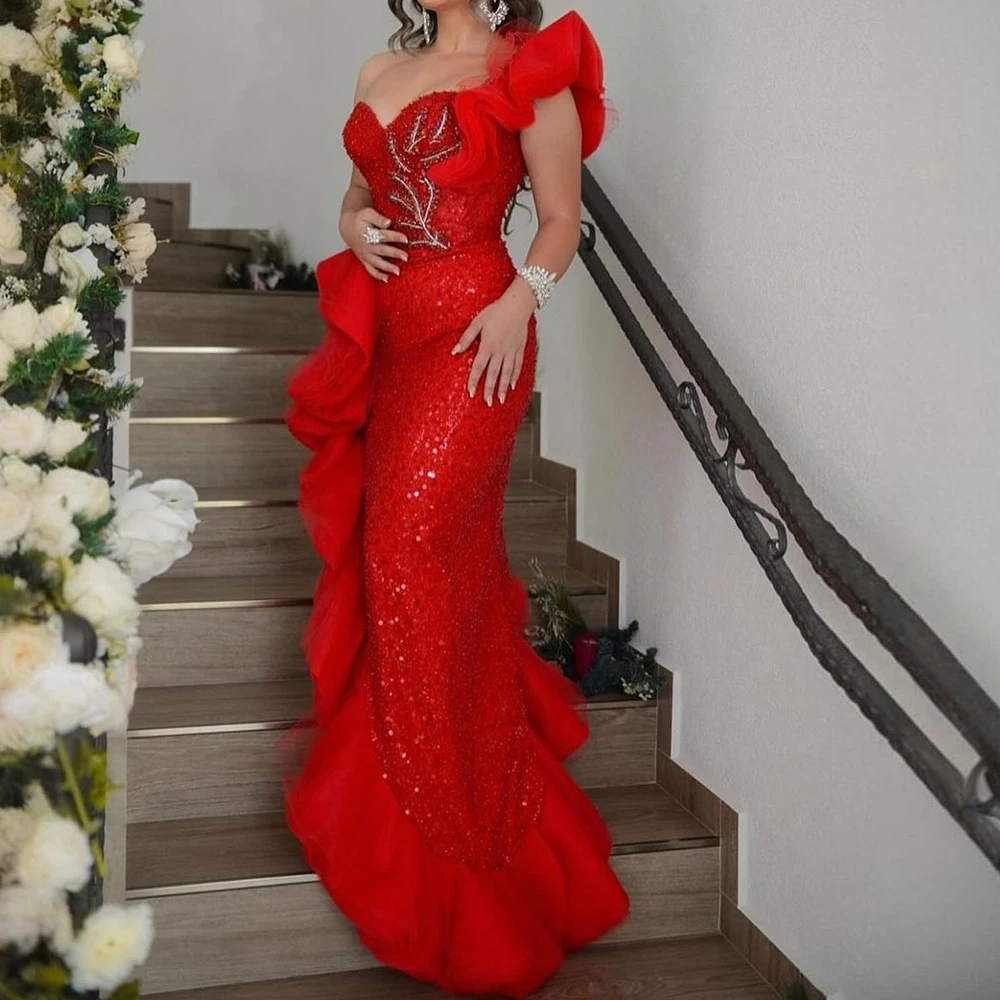 Customized Exquisite Sequined One Shoulder Tulle Evening Dresses Delicate Strapless Sleeveless Straight Floor Length Party Dress
Customized Exquisite Sequined One Shoulder Tulle Evening Dresses Delicate Strapless Sleeveless Straight Floor Length Party Dress