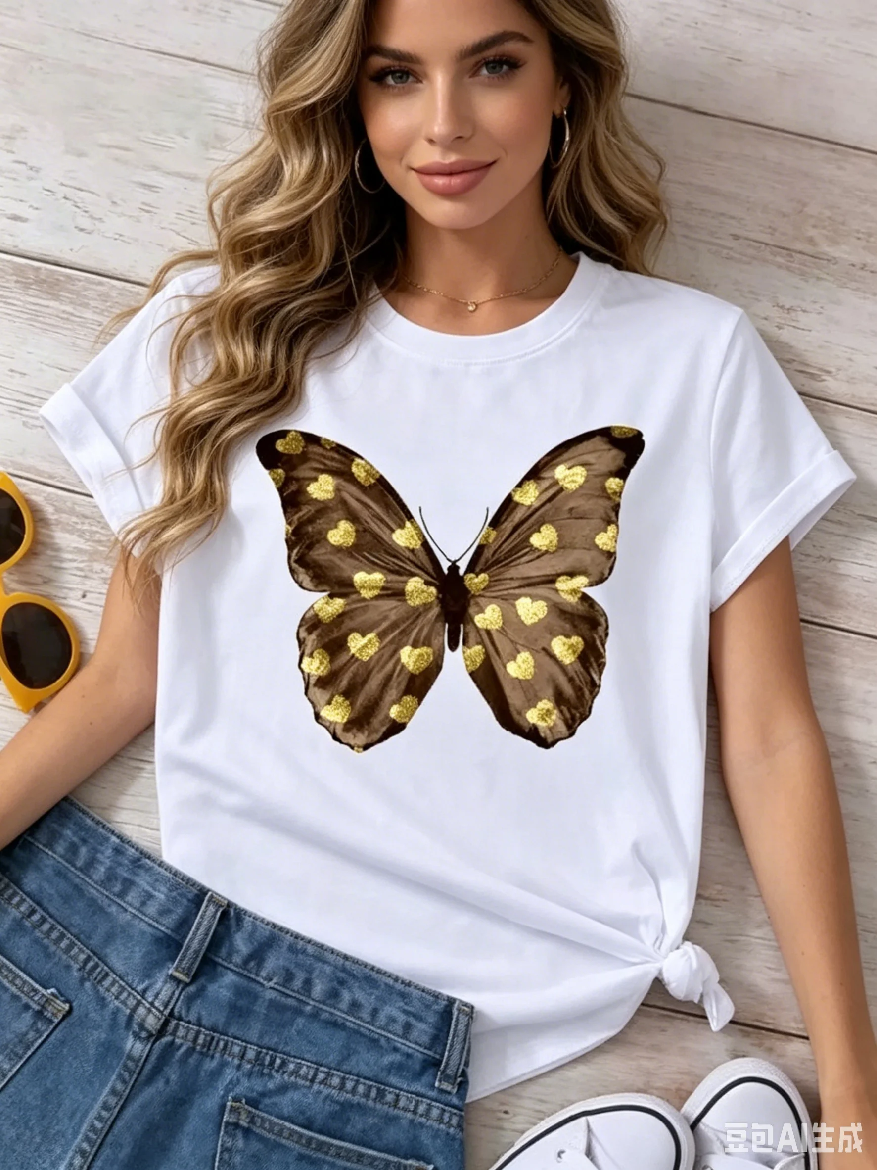 Women's Harajuku Short-Sleeved T-shirt Printed Butterfly Aesthetic Top Casual Wear Polyester Fabric Summer Base Shirt
Women's Harajuku Short-Sleeved T-shirt Printed Butterfly Aesthetic Top Casual Wear Polyester Fabric Summer Base Shirt