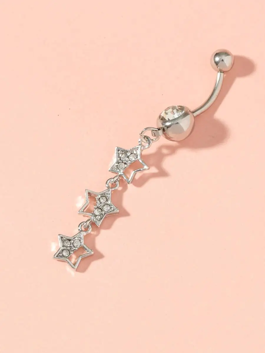 Stainless Steel Navel Piercing Jewelry With Three Hanging Star Charms Set With Rhinestones And Faceted Crystal Ball Top
Stainless Steel Navel Piercing Jewelry With Three Hanging Star Charms Set With Rhinestones And Faceted Crystal Ball Top