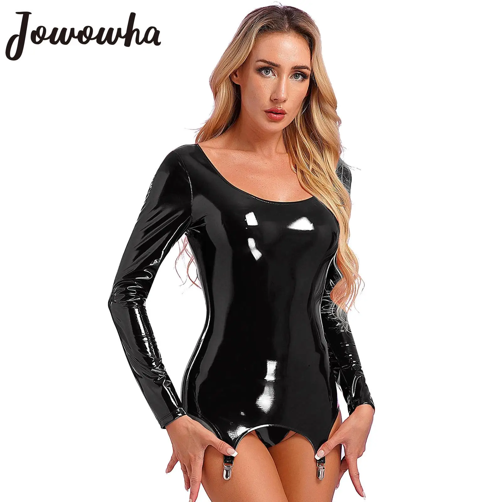 Womens Glossy Bodycon Dress Patent Leather Mini Dress Long Sleeve Back Zipper Dresses with Garter Clips Lingerie Party Clubwear
Womens Glossy Bodycon Dress Patent Leather Mini Dress Long Sleeve Back Zipper Dresses with Garter Clips Lingerie Party Clubwear