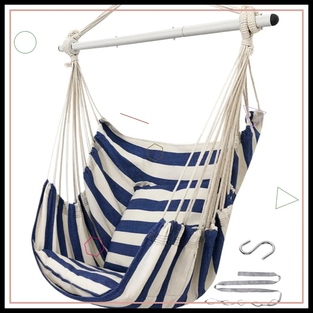 Hanging Hammock Chair Swing with Anti-Slip Steel Bar and 2 Cushions, Supports 500lbs for Indoor Outdoor Relaxation
Hanging Hammock Chair Swing with Anti-Slip Steel Bar and 2 Cushions, Supports 500lbs for Indoor Outdoor Relaxation