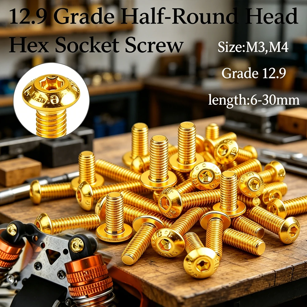 10pcs Gold 12.9 Grade Hex Button Head Socket Cap Screws M3 M4 Alloy Steel High Strength Fastening Hardware for DIY Projects
10pcs Gold 12.9 Grade Hex Button Head Socket Cap Screws M3 M4 Alloy Steel High Strength Fastening Hardware for DIY Projects