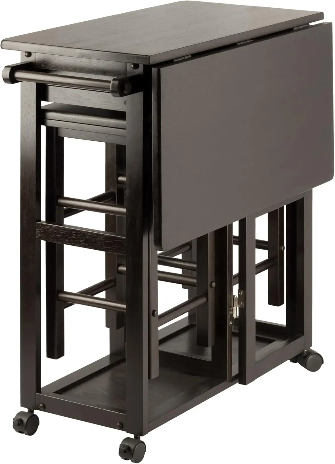 Space-Saving Kitchen Table Set with Drop Leaf and Stools, 33 Inch, Coffee Finish
Space-Saving Kitchen Table Set with Drop Leaf and Stools, 33 Inch, Coffee Finish