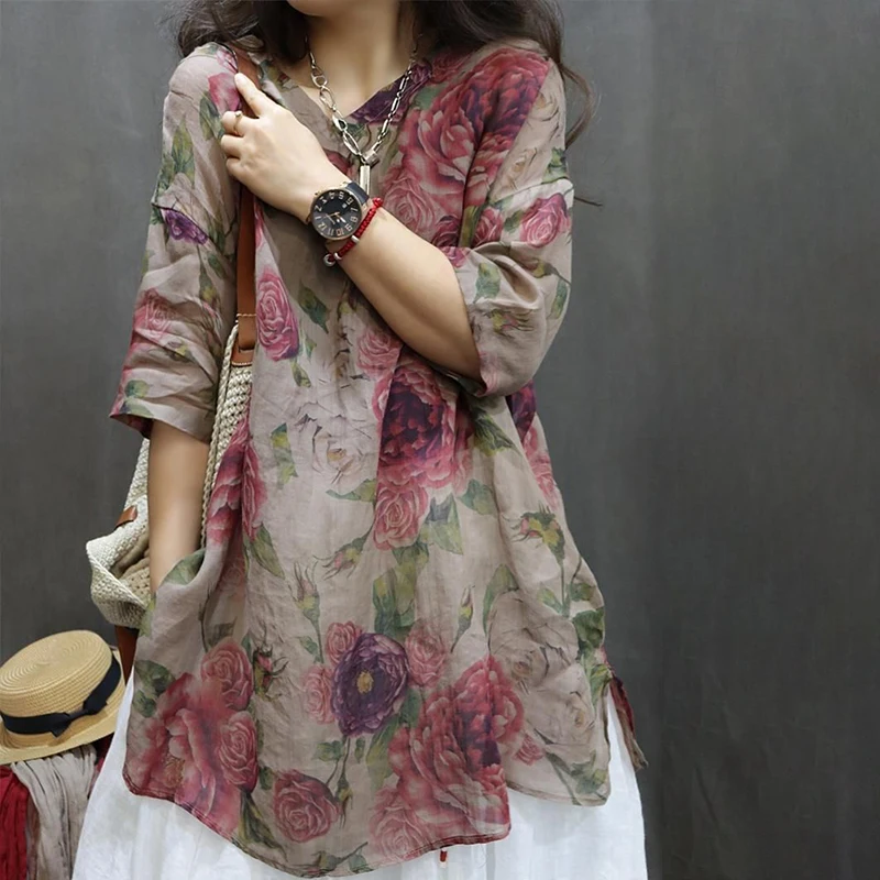 NEW Chinese Clothes Women Shirt Retro Flower Printing Cotton Linen Tops Medium and Long Sleeves Round Neck T-Shirt Pullover
NEW Chinese Clothes Women Shirt Retro Flower Printing Cotton Linen Tops Medium and Long Sleeves Round Neck T-Shirt Pullover