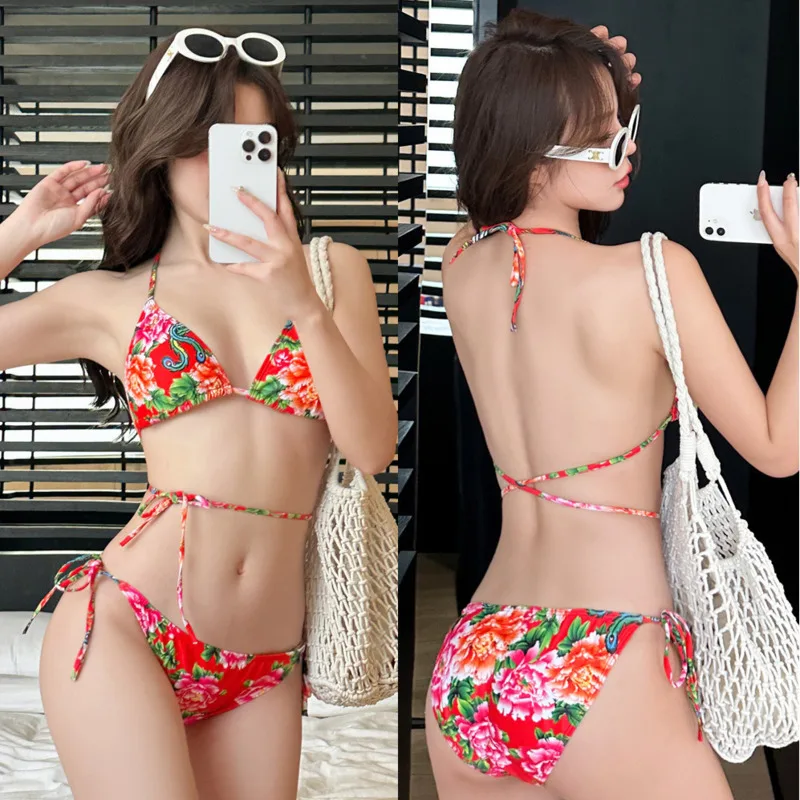 Sexy Red Printed Women's Bikini Set Beach Vacation Lace Up Open Back Split Swimsuit Set 2024 Summer Fashion Flower Fun Underwear
Sexy Red Printed Women's Bikini Set Beach Vacation Lace Up Open Back Split Swimsuit Set 2024 Summer Fashion Flower Fun Underwear