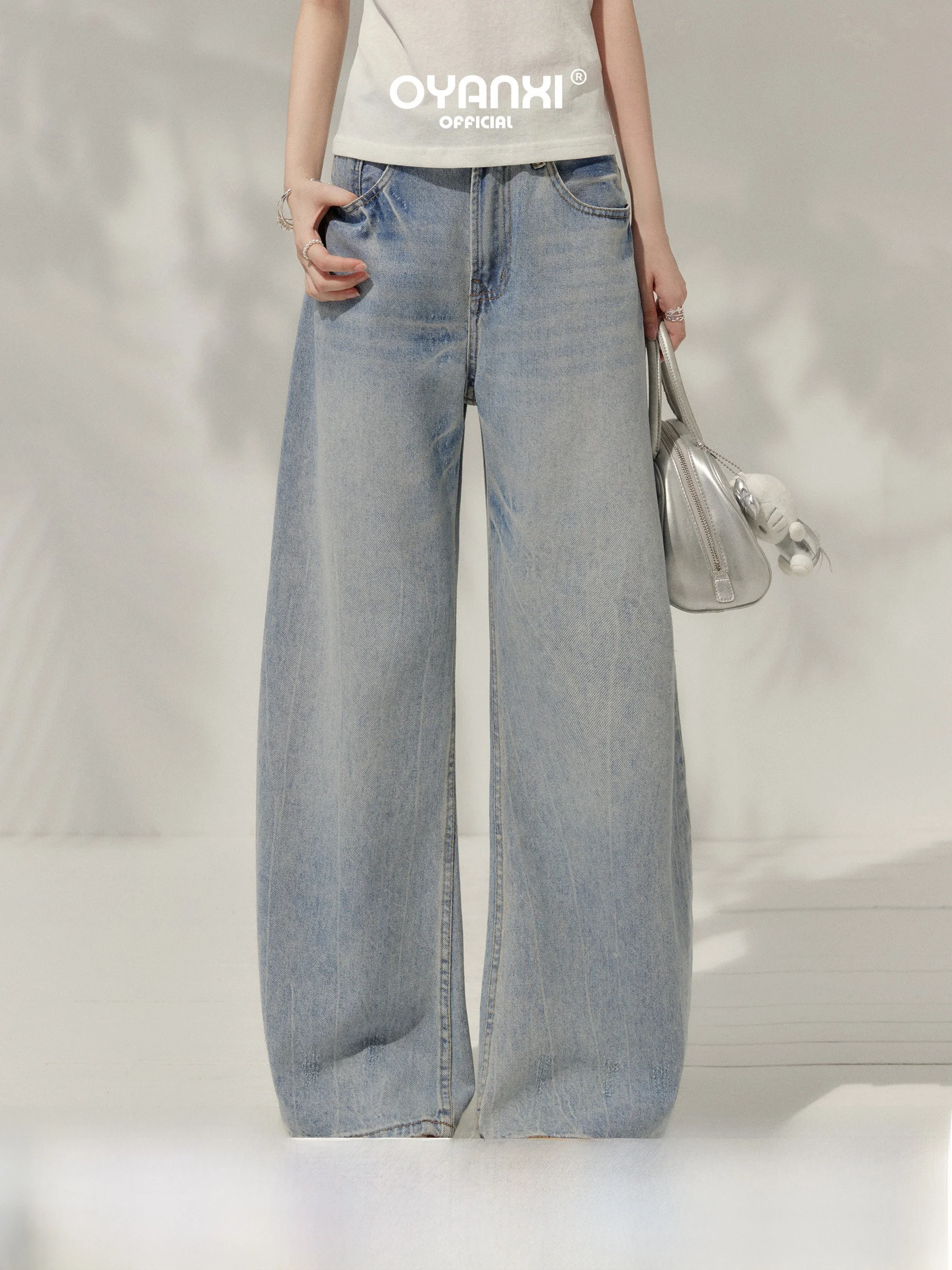 Light Blue Retro Wide Leg Jeans Women's Summer High Waist Loose Drape Straight Cut Pants by Wang Xuan Blue Dream Series
Light Blue Retro Wide Leg Jeans Women's Summer High Waist Loose Drape Straight Cut Pants by Wang Xuan Blue Dream Series