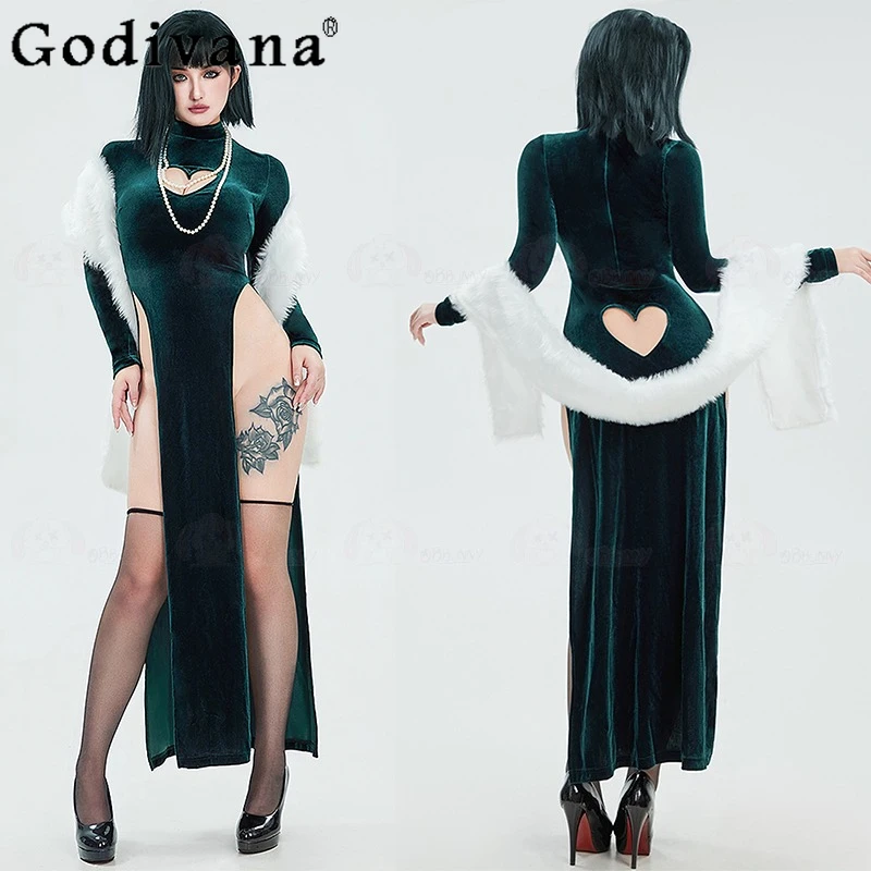 Girls Role Play Carnival Dress High Slit Lingerie Dress Set Women's Dress and Shawl with Stockings and Necklace Cosplay Costume
Girls Role Play Carnival Dress High Slit Lingerie Dress Set Women's Dress and Shawl with Stockings and Necklace Cosplay Costume