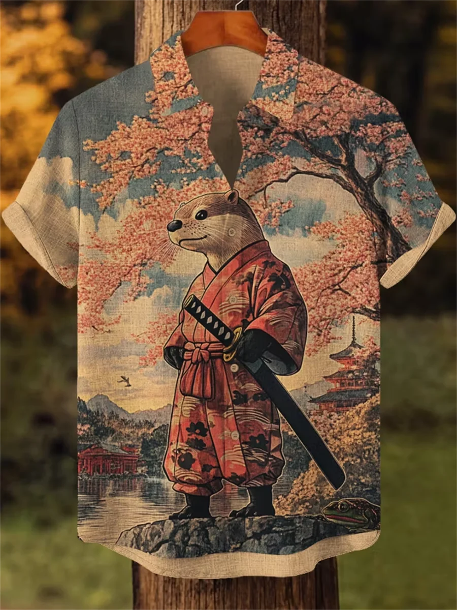 Bushido style men's short sleeved linen shirt, button design, digital printing, casual and comfortable, fashionable dressing
Bushido style men's short sleeved linen shirt, button design, digital printing, casual and comfortable, fashionable dressing