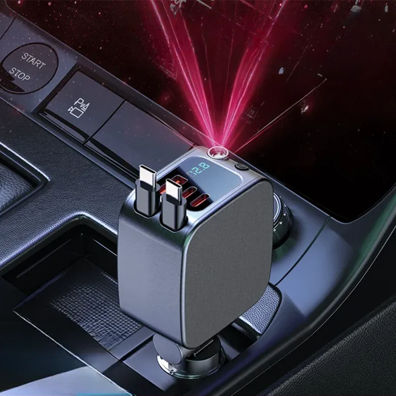 120W Fast Car Charger Retractable Cable With Ambiance Light And Voltage Display For IPhone Android Auto Charging Accessory
120W Fast Car Charger Retractable Cable With Ambiance Light And Voltage Display For IPhone Android Auto Charging Accessory