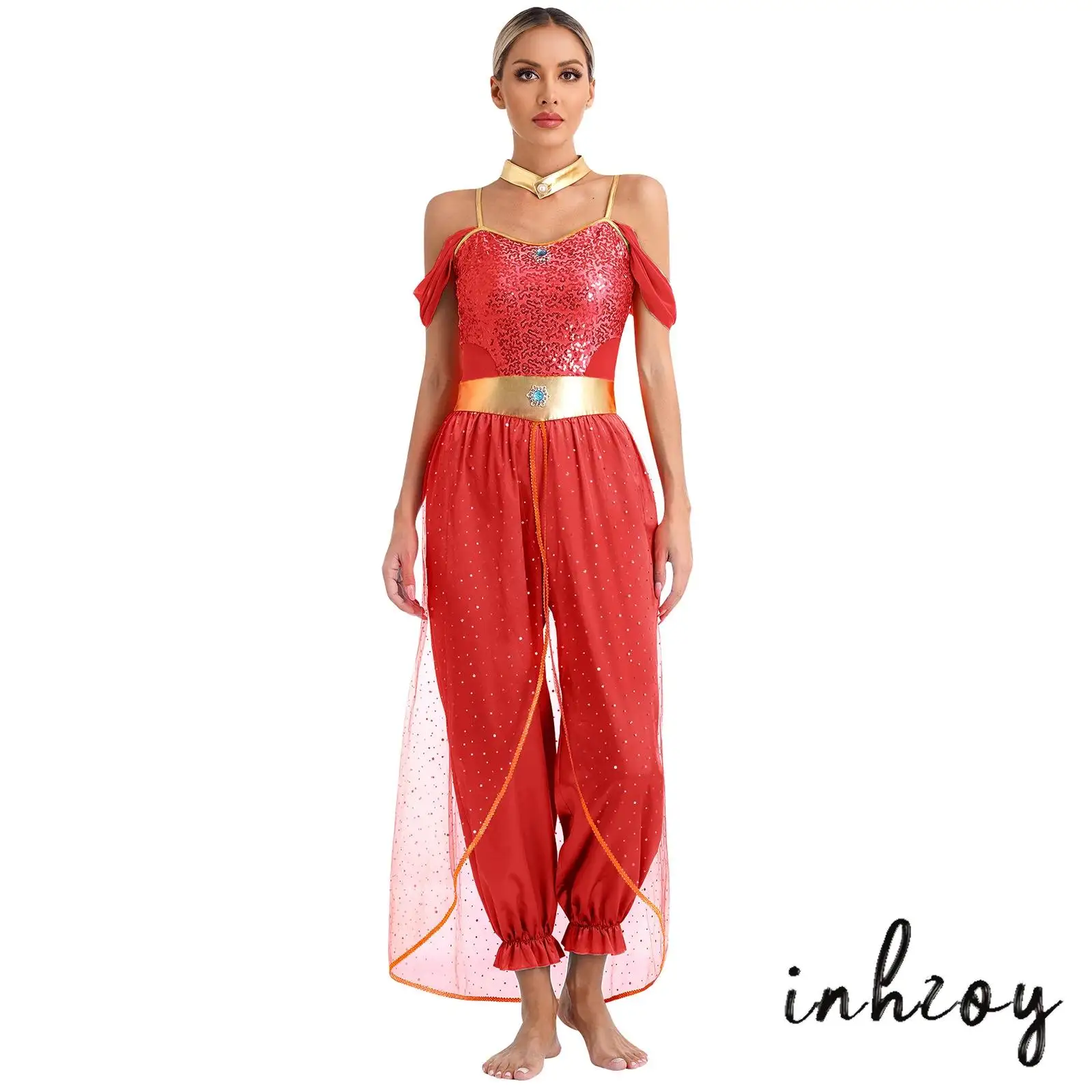 Halloween Women Arabian Princess Role Play Costume Belly Dance Performance Sequin Romper with Metallic Shiny Choker Dancewear
Halloween Women Arabian Princess Role Play Costume Belly Dance Performance Sequin Romper with Metallic Shiny Choker Dancewear