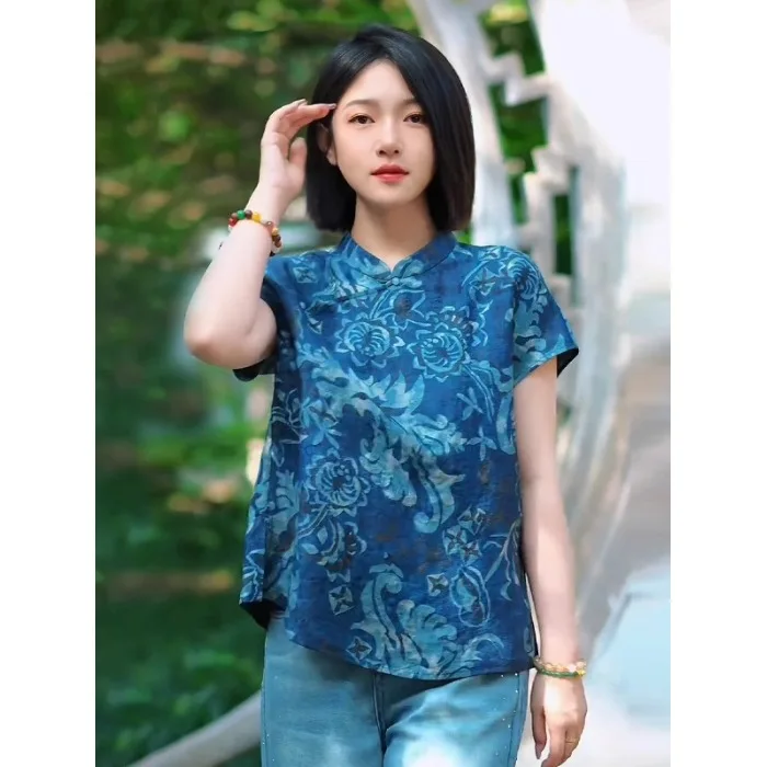 Новая женская рубашка в китайском стиле, большие размеры, с коротким рукавом, воротником-стойкой, на пуговицах, весна-лето, модная, для повседневной носки, художественный крой
Новая женская рубашка в китайском стиле, большие размеры, с коротким рукавом, воротником-стойкой, на пуговицах, весна-лето, модная, для повседневной носки, художественный крой