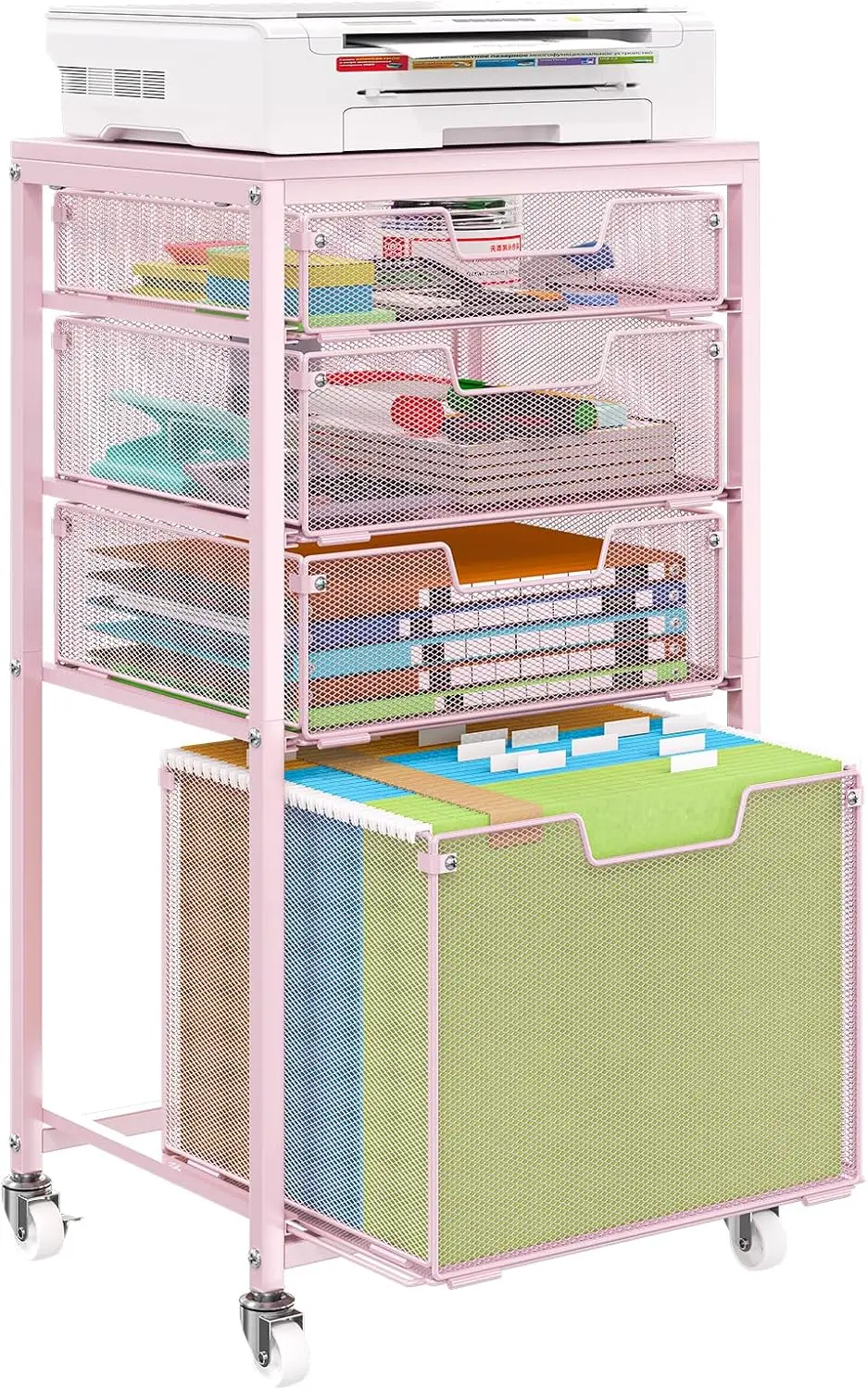 4 Drawer Rolling File Cart Under Desk Storage, Mobile Filing Cabinet with Wheels, Hanging File Organizer, Printer Stand, Pink
4 Drawer Rolling File Cart Under Desk Storage, Mobile Filing Cabinet with Wheels, Hanging File Organizer, Printer Stand, Pink