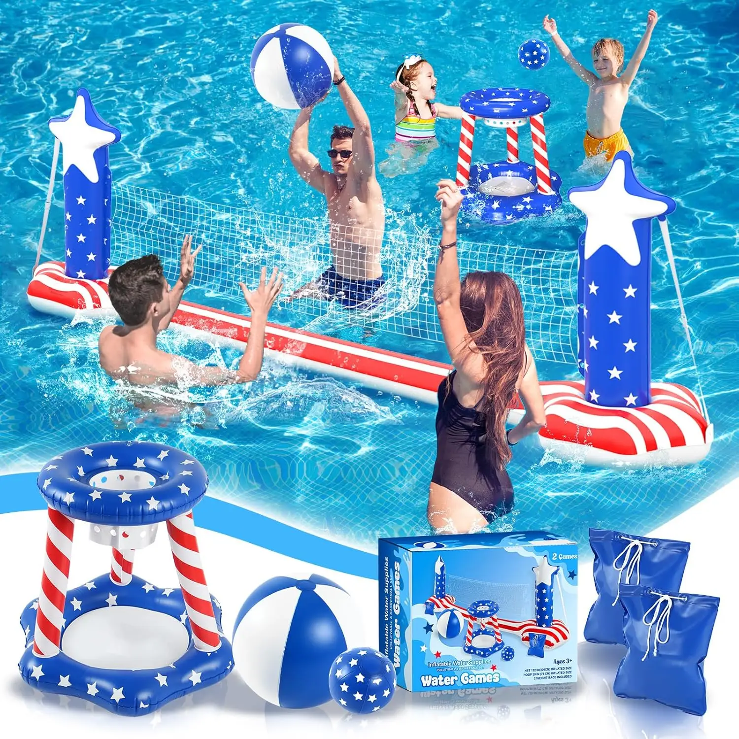 3-in-1 Inflatable Pool Volleyball & Basketball Set, American Flag Design for 250th Anniversary, Summer Water Games for Family
3-in-1 Inflatable Pool Volleyball & Basketball Set, American Flag Design for 250th Anniversary, Summer Water Games for Family
