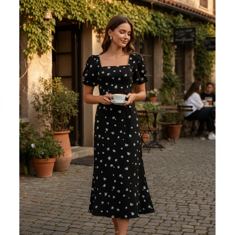 Women Summer French Floral Print Midi Dress Square Neck Puff Sleeve High Waist Bodycon Mermaid Dress For Date Party Evening Wear
Women Summer French Floral Print Midi Dress Square Neck Puff Sleeve High Waist Bodycon Mermaid Dress For Date Party Evening Wear