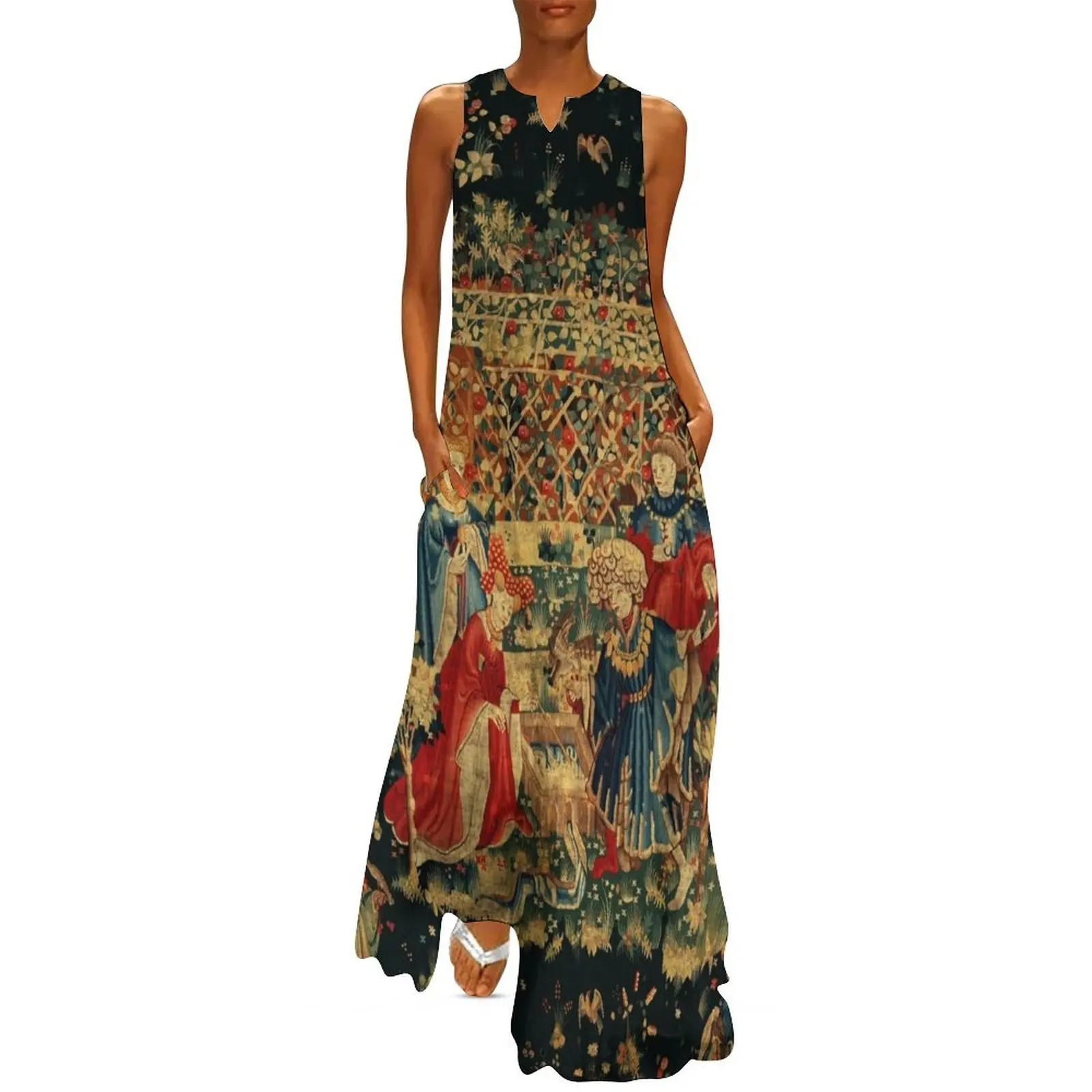 FALCONS BATH Red Blue Antique Medieval Tapestry,Court Figures,Birds, Flowers ,Rose Trellis Long Dress prom dresses
FALCONS BATH Red Blue Antique Medieval Tapestry,Court Figures,Birds, Flowers ,Rose Trellis Long Dress prom dresses