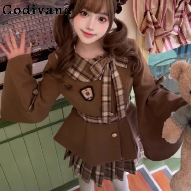 Spring Autumn Japanese Sweet Temperament Female Bow Peter Pan Collar Coat Fashion Age Reduction High Waist Skirt Two-piece Set
Spring Autumn Japanese Sweet Temperament Female Bow Peter Pan Collar Coat Fashion Age Reduction High Waist Skirt Two-piece Set
