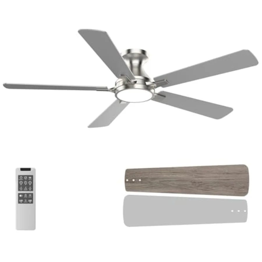 Indoor/Outdoor 52 Inch Nickel Ceiling Fan with Light, Flush Mount Low Profile Design, 6CCT Dimmable LED, Noiseless DC Reversibl
Indoor/Outdoor 52 Inch Nickel Ceiling Fan with Light, Flush Mount Low Profile Design, 6CCT Dimmable LED, Noiseless DC Reversibl