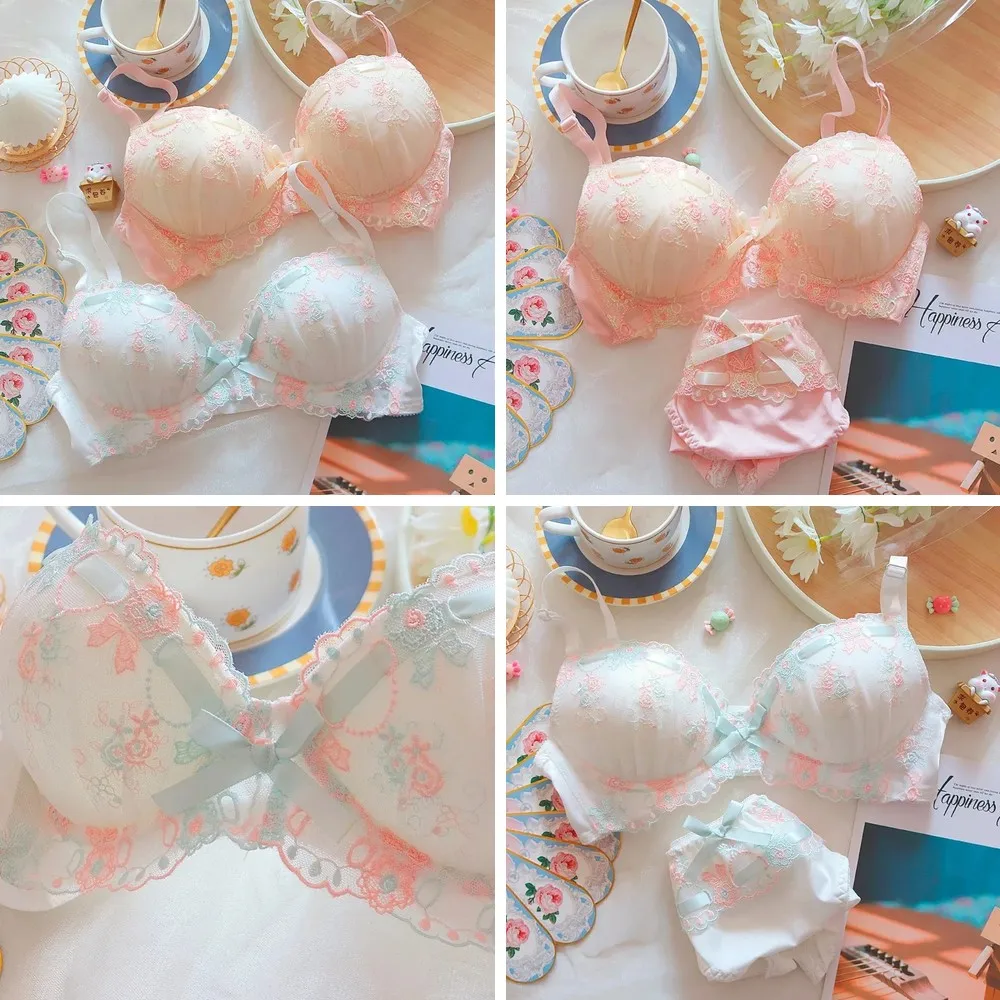 Japanese Style Floral Embroidered Lace Bralette Set, Push Up Sweet Women's Lingerie
Japanese Style Floral Embroidered Lace Bralette Set, Push Up Sweet Women's Lingerie