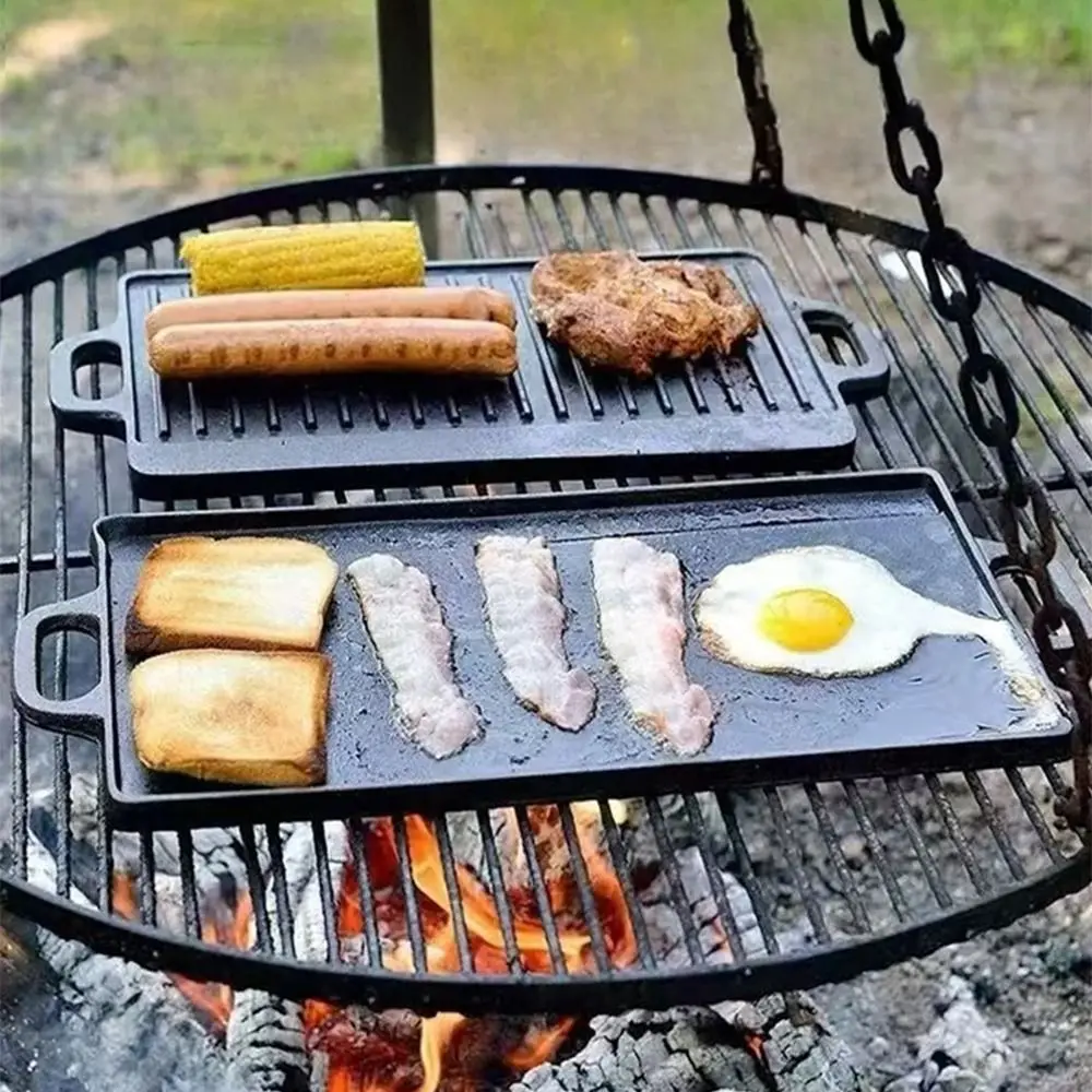 Двусторонняя чугунная сковорода, двусторонняя прямоугольная форма, сковорода для барбекю, антипригарная полосатая поверхность, сковорода для гриля, кемпинга
Двусторонняя чугунная сковорода, двусторонняя прямоугольная форма, сковорода для барбекю, антипригарная полосатая поверхность, сковорода для гриля, кемпинга