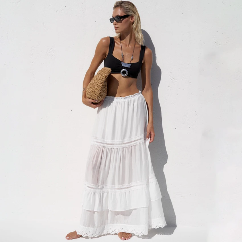 Linad Elegant Chiffon A Line Skirts White Casual Ruffles Elastic Waist Skirts Women Sexy Lace See Through Skirt Summer 2025
Linad Elegant Chiffon A Line Skirts White Casual Ruffles Elastic Waist Skirts Women Sexy Lace See Through Skirt Summer 2025