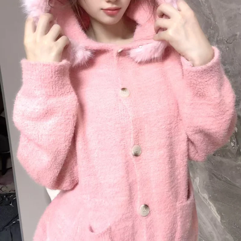 Mid-Long Cardigans Aesthetic Womens Winter Cashmere Knitted Loose-Fit Chic Lapels Puff-Sleeve Preppy Cute Ladies Gentle Plush OL
Mid-Long Cardigans Aesthetic Womens Winter Cashmere Knitted Loose-Fit Chic Lapels Puff-Sleeve Preppy Cute Ladies Gentle Plush OL