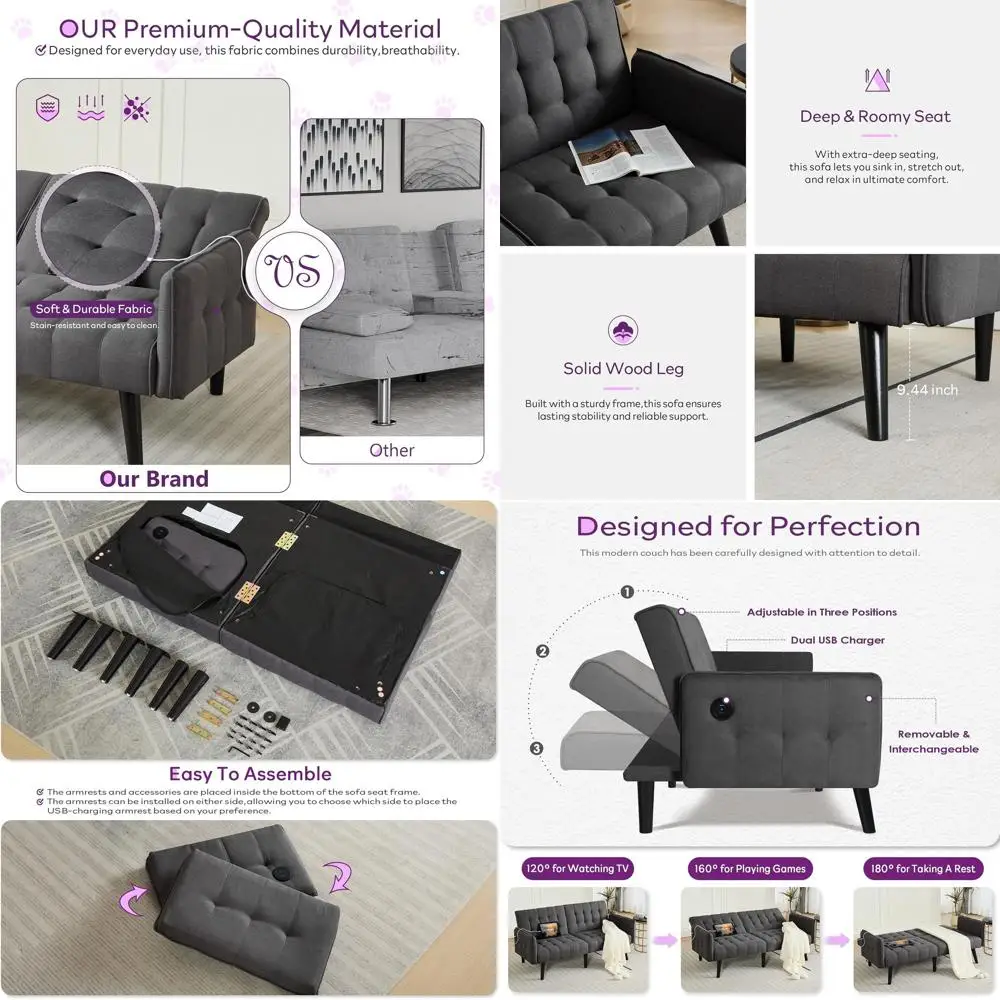 Modern Convertible Sofa Bed with 2 USB Ports, Upholstered Loveseat, Adjustable Back, Sleeper Sofa for Living Room or Bedroom, Gr
Modern Convertible Sofa Bed with 2 USB Ports, Upholstered Loveseat, Adjustable Back, Sleeper Sofa for Living Room or Bedroom, Gr