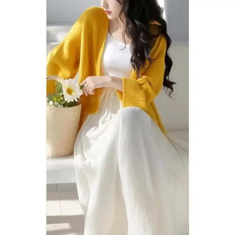 Spring Autumn New Women Chic Thin Knit Cardigan Camisole Dress Two Piece Set Lady Graceful Solid Tops Sling Dresses Outfits 2025
Spring Autumn New Women Chic Thin Knit Cardigan Camisole Dress Two Piece Set Lady Graceful Solid Tops Sling Dresses Outfits 2025