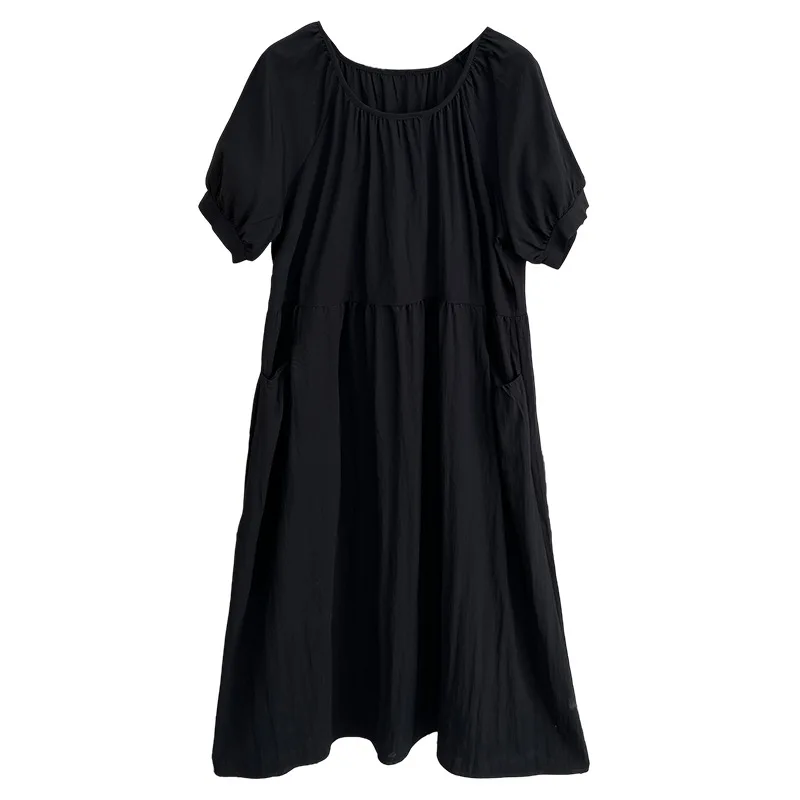 Летнее платье до икры больших размеров, 100 кг, новое повседневное свободное длинное платье с короткими рукавами и складками для женщин 660 
Летнее платье до икры больших размеров, 100 кг, новое повседневное свободное длинное платье с короткими рукавами и складками для женщин 660