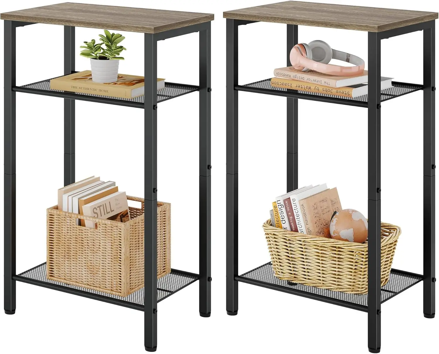 2-Piece 3-Tier End Table Set with Storage, Metal Frame Nightstand for Living Room Bedroom, Greige
2-Piece 3-Tier End Table Set with Storage, Metal Frame Nightstand for Living Room Bedroom, Greige