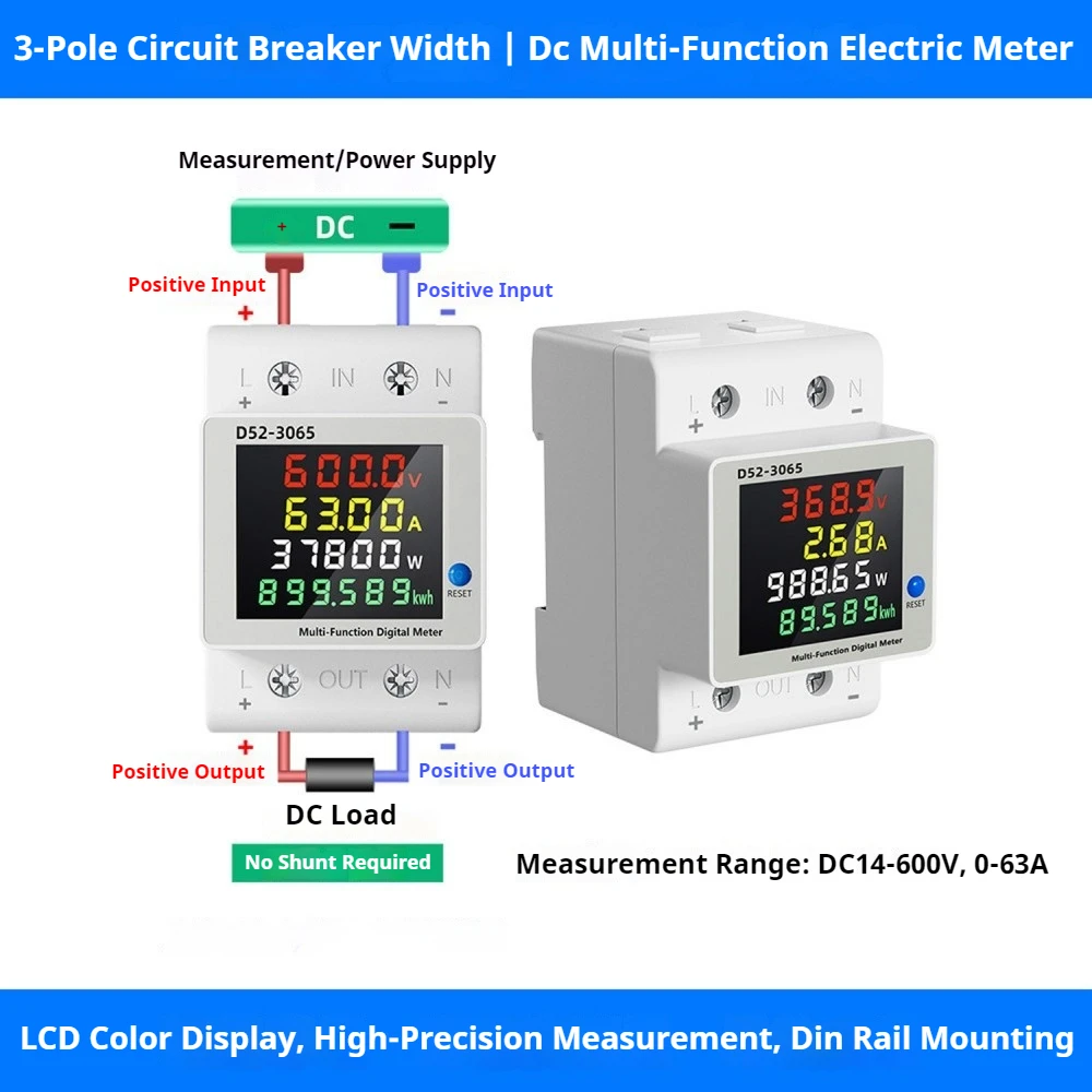 Din Rail DC14-600V 63A 4-in-1 Digital Energy Meter LCD Voltmeter Ammeter Power Watt KWh Meter Auto Power-off Data Storage
Din Rail DC14-600V 63A 4-in-1 Digital Energy Meter LCD Voltmeter Ammeter Power Watt KWh Meter Auto Power-off Data Storage