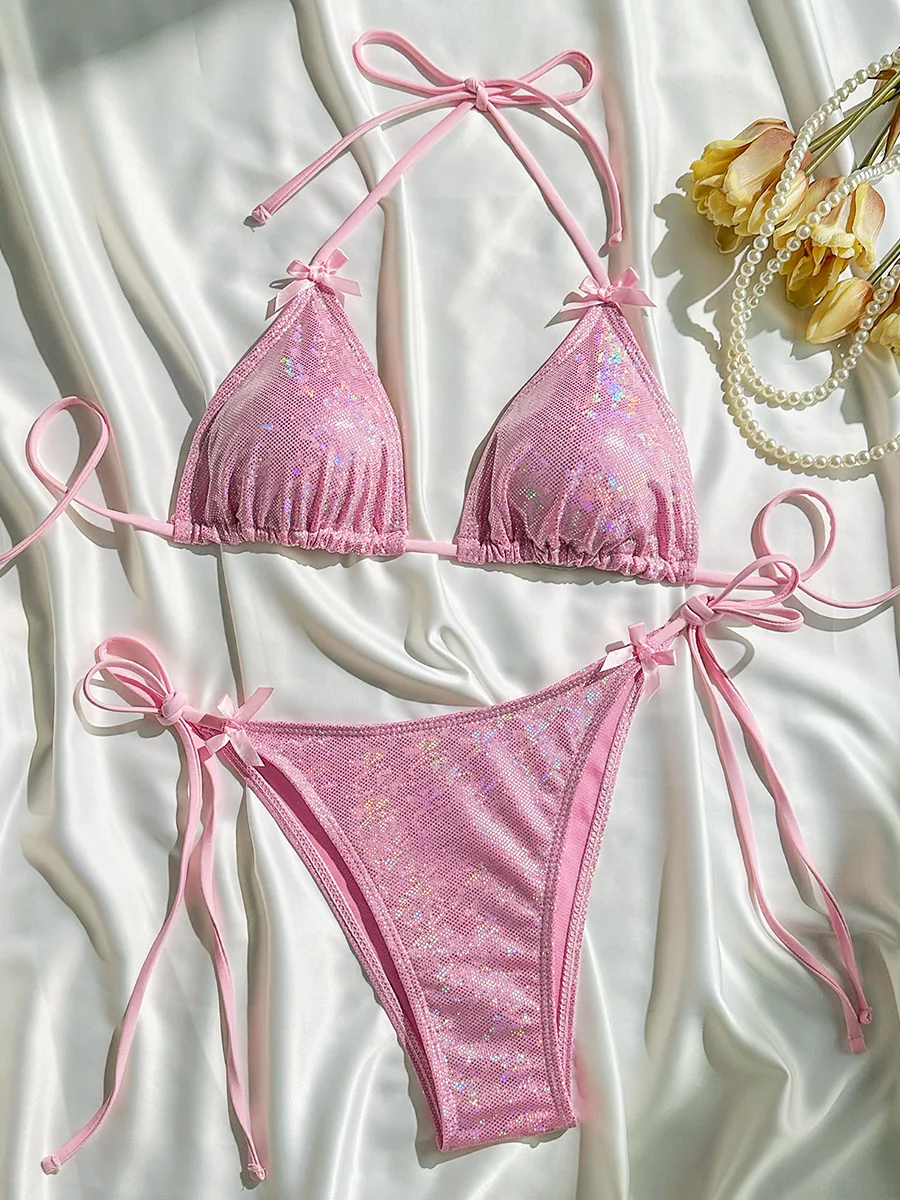 Блестящий сверкающий бикини с лямкой на шее и бантом, женский купальник, женский купальник, комплект бикини из двух частей, купальный костюм с высоким вырезом, купальный костюм для женщин
Блестящий сверкающий бикини с лямкой на шее и бантом, женский купальник, женский купальник, комплект бикини из двух частей, купальный костюм с высоким вырезом, купальный костюм для женщин