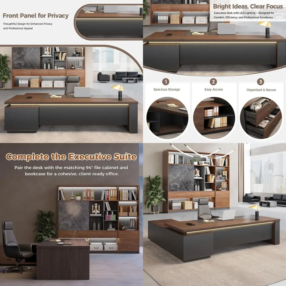 LED-lit L-Shaped Desk with Lockable Storage, 3-in-1 Charging, Reversible Cabinet, Red Walnut & Black Finish
LED-lit L-Shaped Desk with Lockable Storage, 3-in-1 Charging, Reversible Cabinet, Red Walnut & Black Finish