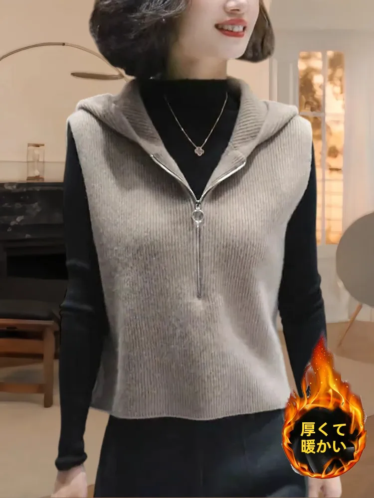 Hanan Knitted Hoodie Vest Soft Sleeveless Top Layering Style Slimming French Style Fashionable Winter Warm Zipper Closure
Hanan Knitted Hoodie Vest Soft Sleeveless Top Layering Style Slimming French Style Fashionable Winter Warm Zipper Closure