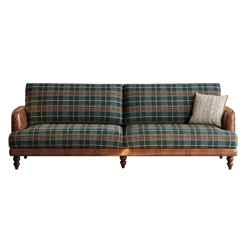 American retro sofa small apartment living room Scottish cloth pattern straight row fabric sofa three people
American retro sofa small apartment living room Scottish cloth pattern straight row fabric sofa three people