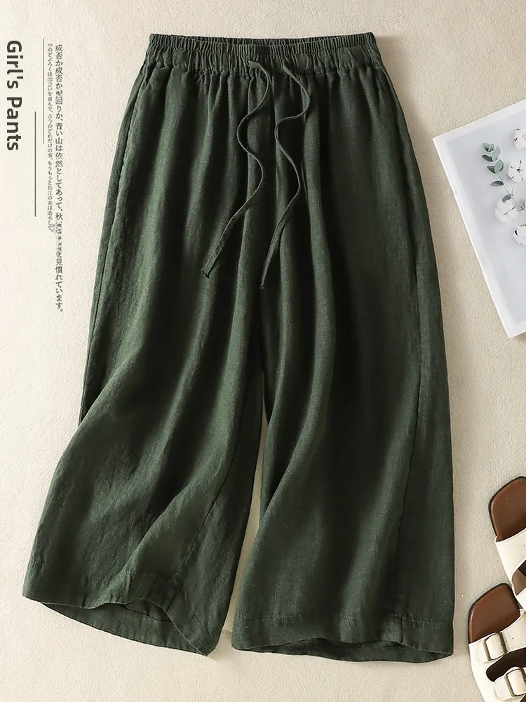 Summer New Women's Vintage Elastic Waist Slimming Loose Seven-Five Casual Pants Artistic Straight Leg Cotton Trousers
Summer New Women's Vintage Elastic Waist Slimming Loose Seven-Five Casual Pants Artistic Straight Leg Cotton Trousers