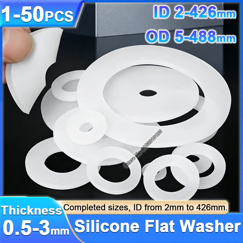 1-50pc VMQ Flat Gasket Seal Rings Spacer 0.5/1/2/3mm Thickness ID 2-426mm White Silicone Rubber Washer Sealing O-ring OD 5-488mm
1-50pc VMQ Flat Gasket Seal Rings Spacer 0.5/1/2/3mm Thickness ID 2-426mm White Silicone Rubber Washer Sealing O-ring OD 5-488mm