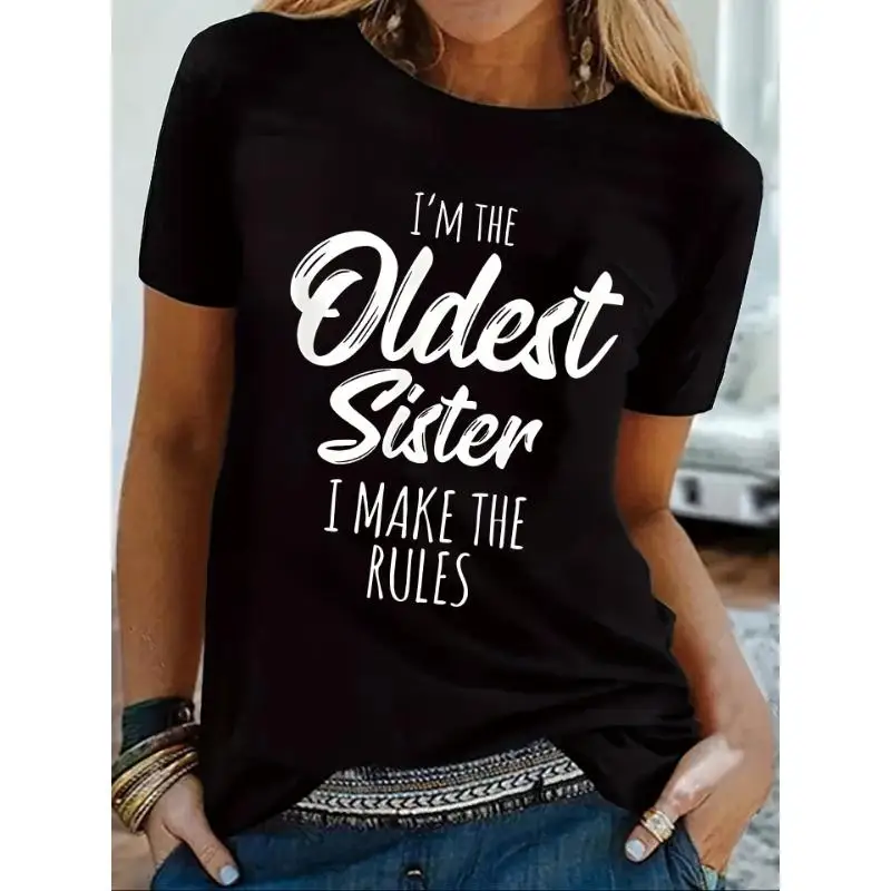 Women Oldest Sister T-Shirt Funny Sister I Make The Rules Graphic Tee Humorous Family Slogan Big Sister Gift Casual Top
Women Oldest Sister T-Shirt Funny Sister I Make The Rules Graphic Tee Humorous Family Slogan Big Sister Gift Casual Top