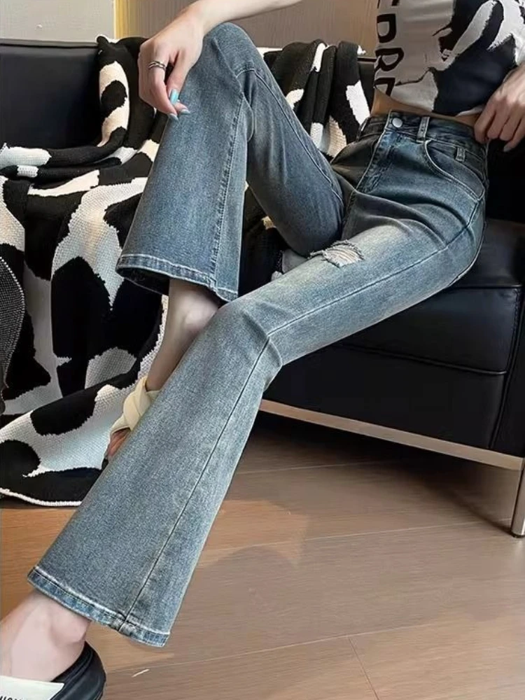 Women's Retro Ripped Flared Jeans Thin Summer Lightweight High-Waisted Petite 2026 New Nostalgic Horse-Hoof Flare Denim Trousers
Women's Retro Ripped Flared Jeans Thin Summer Lightweight High-Waisted Petite 2026 New Nostalgic Horse-Hoof Flare Denim Trousers