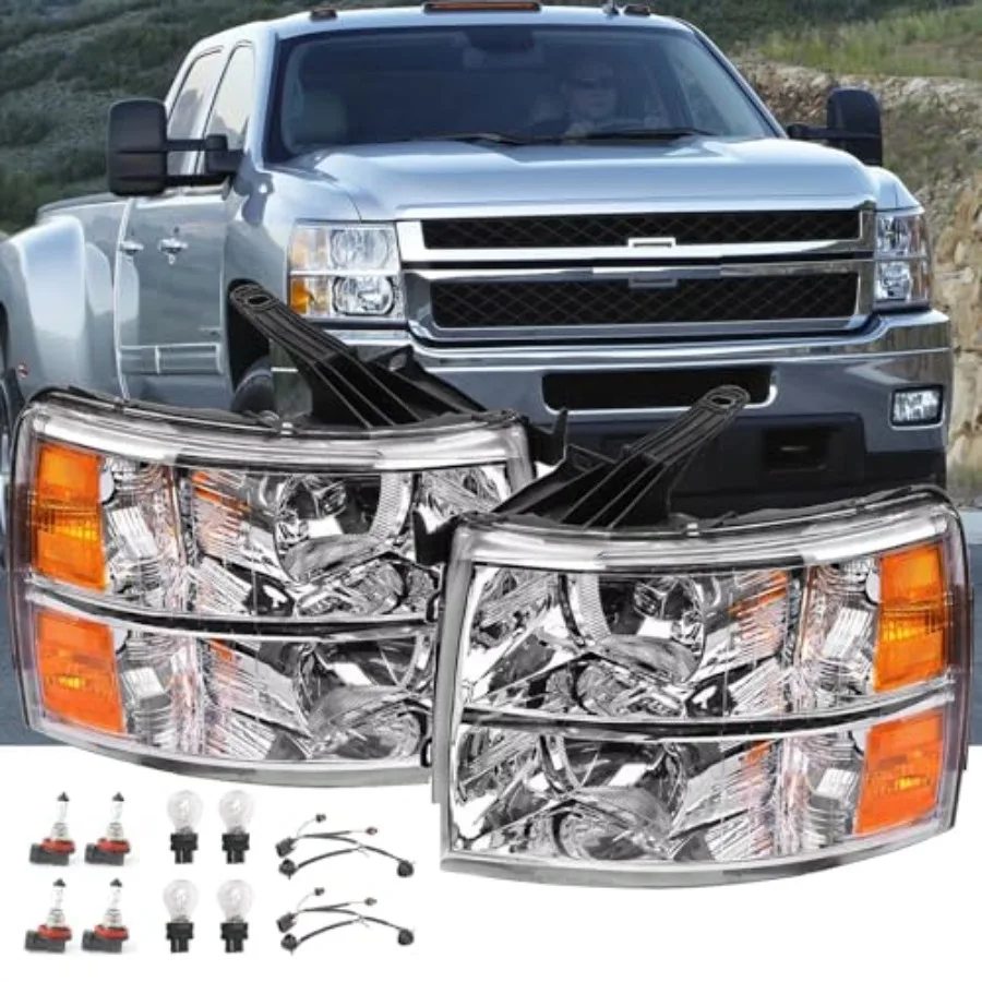 Headlights Assembly for 2007-2013 Chevy Silverado 1500/2007-2014 2500 3500 HD Pickup: Chrome Housing, Clear Lens, OE-Style Repl
Headlights Assembly for 2007-2013 Chevy Silverado 1500/2007-2014 2500 3500 HD Pickup: Chrome Housing, Clear Lens, OE-Style Repl