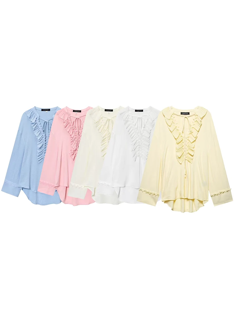 European style new women's fashion versatile temperament ruffles decoration loose v-neck shirt top
European style new women's fashion versatile temperament ruffles decoration loose v-neck shirt top