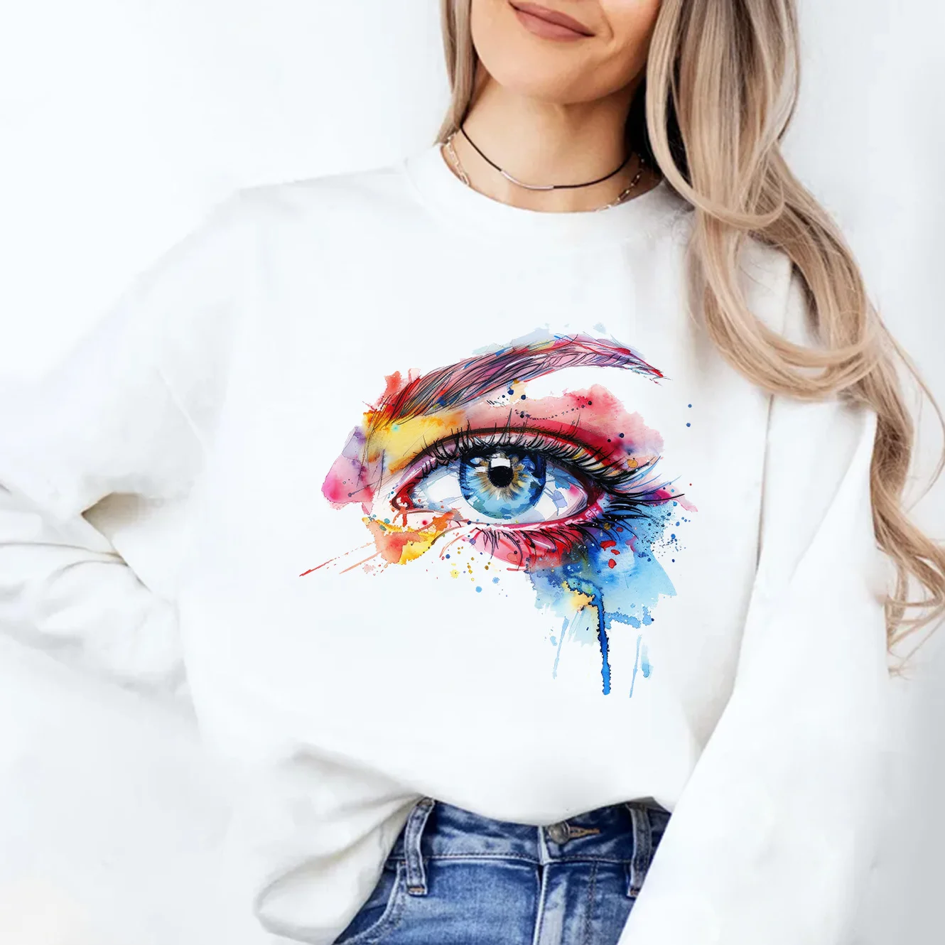 Women Funny Eye Eyelash Print T Shirt Fashion Watercolor Eye Graphic Print Women's Round Neck Hoodie
Women Funny Eye Eyelash Print T Shirt Fashion Watercolor Eye Graphic Print Women's Round Neck Hoodie